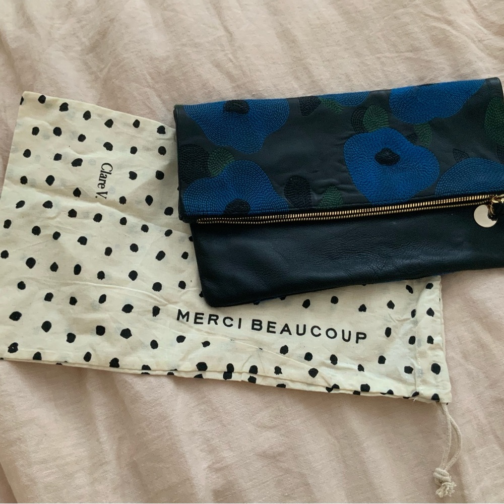 Clare V. - Vivier - Rare vintage fold over blue floral leather clutch - dust bag